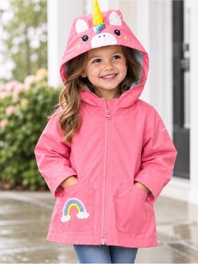 Baby Girls London Fog Pink Unicorn Hooded Rain Jacket